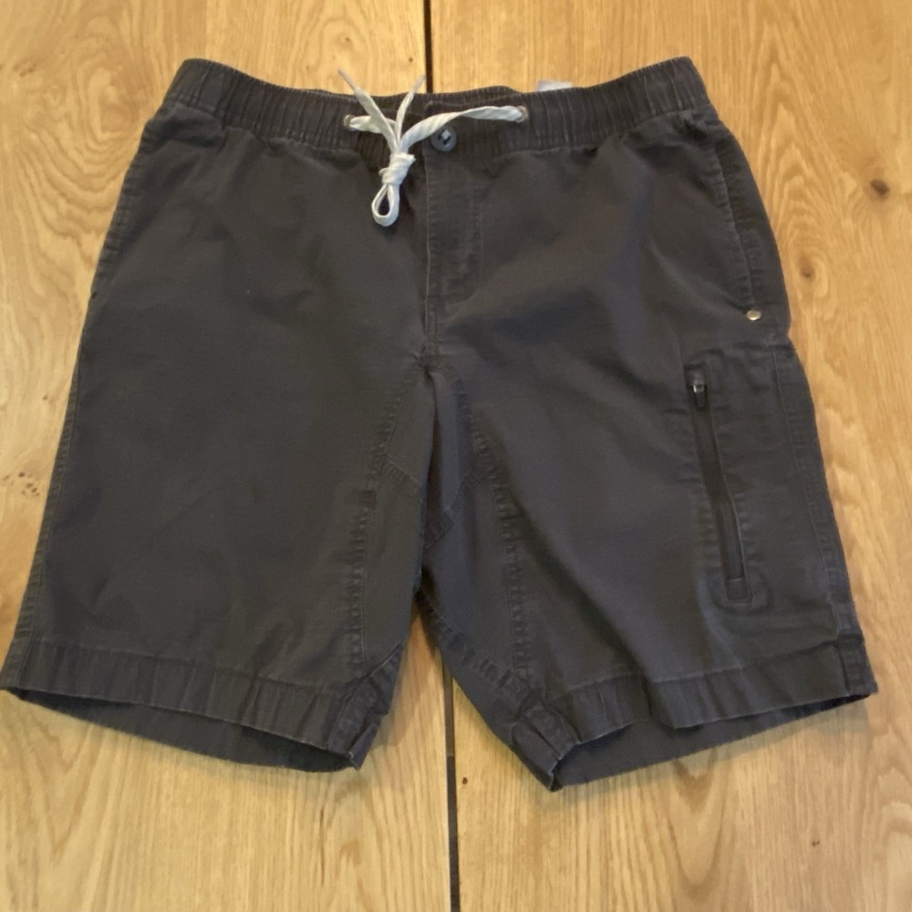Vuori Short Mens L Gray Ripstop Elastic Waist Drawstring Zip Pocket Durable 8"**